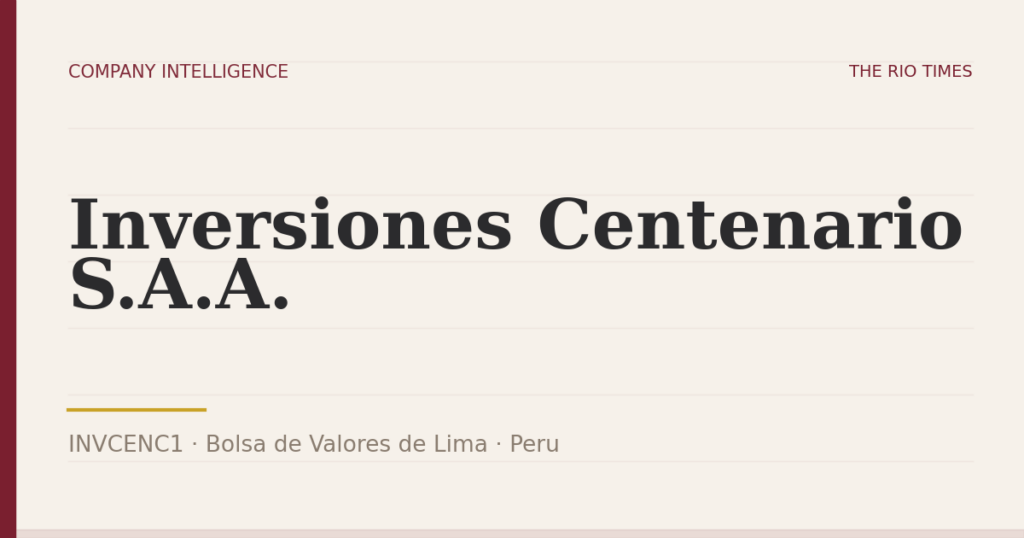 Inversiones Centenario S.A.A. (INVCENC1), listed on Bolsa de Valores de Lima, Peru