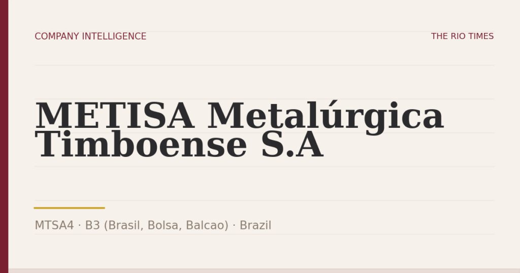 METISA Metalúrgica Timboense S.A (MTSA4), listed on B3 (Brasil, Bolsa, Balcao), Brazil