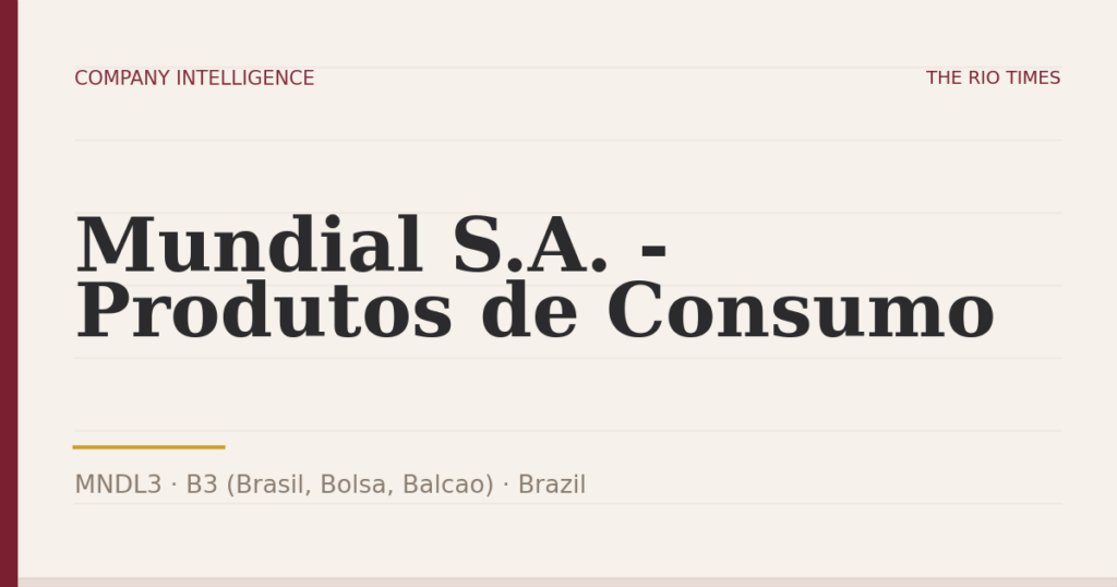 Mundial S.A. - Produtos de Consumo (MNDL3), listed on B3 (Brasil, Bolsa, Balcao), Brazil