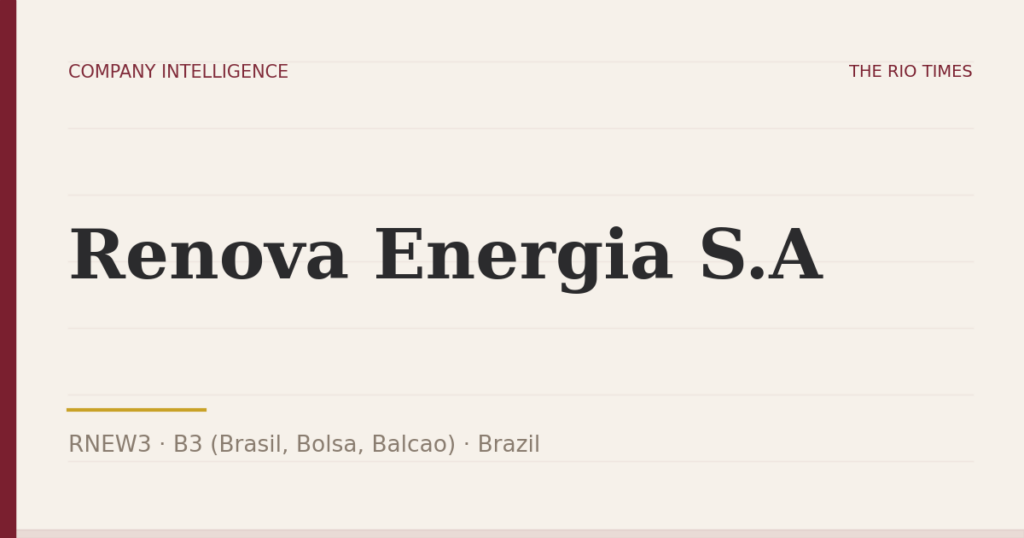 Renova Energia S.A (RNEW3), listed on B3 (Brasil, Bolsa, Balcao), Brazil