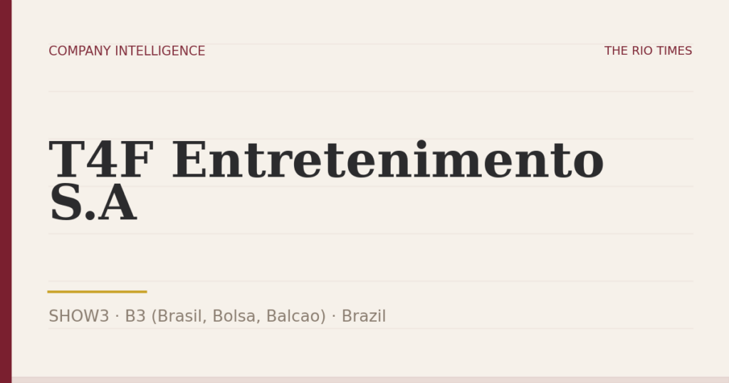 T4F Entretenimento S.A (SHOW3), listed on B3 (Brasil, Bolsa, Balcao), Brazil