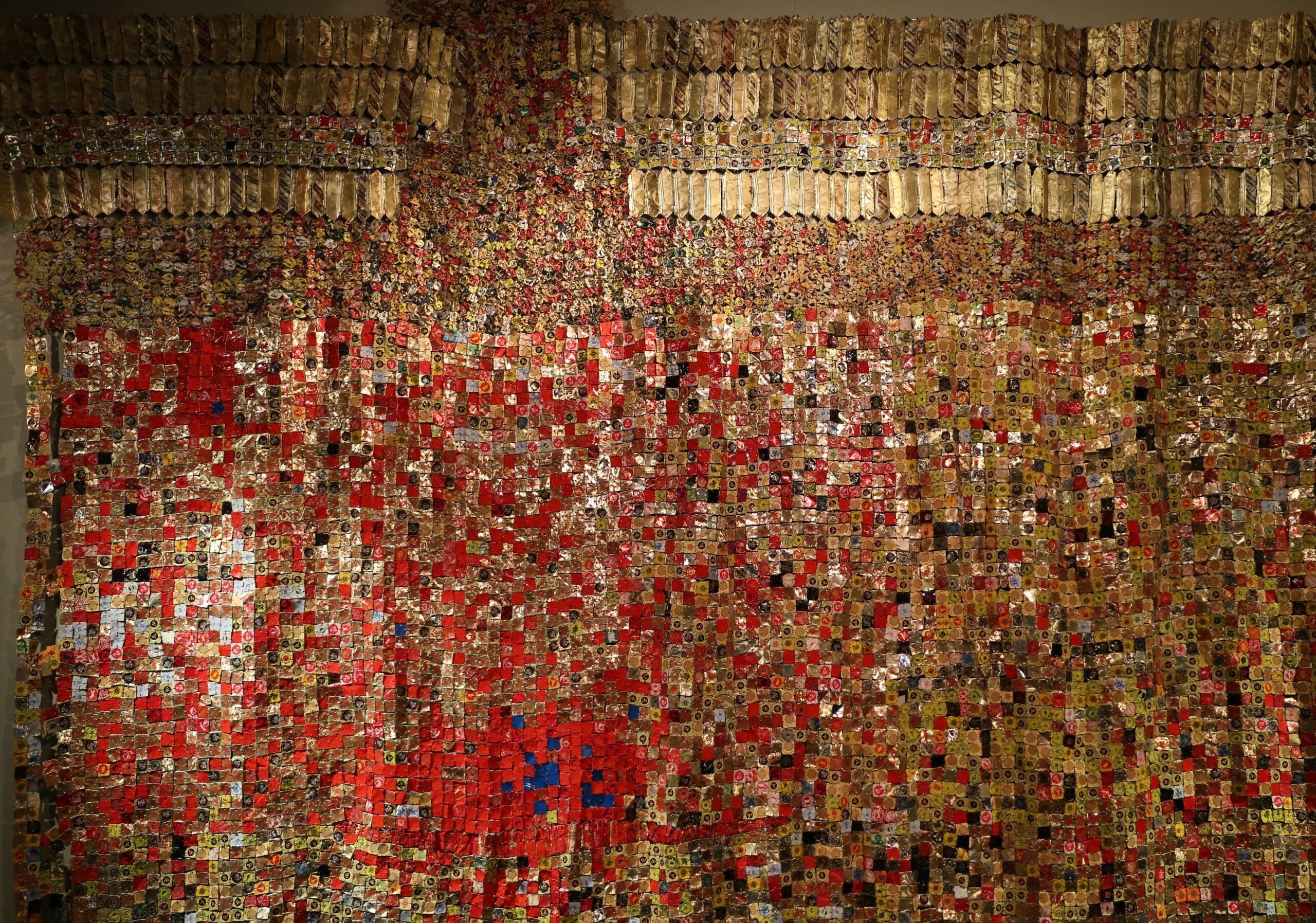 Africa Basel — a metal-cap tapestry by El Anatsui, contemporary African art