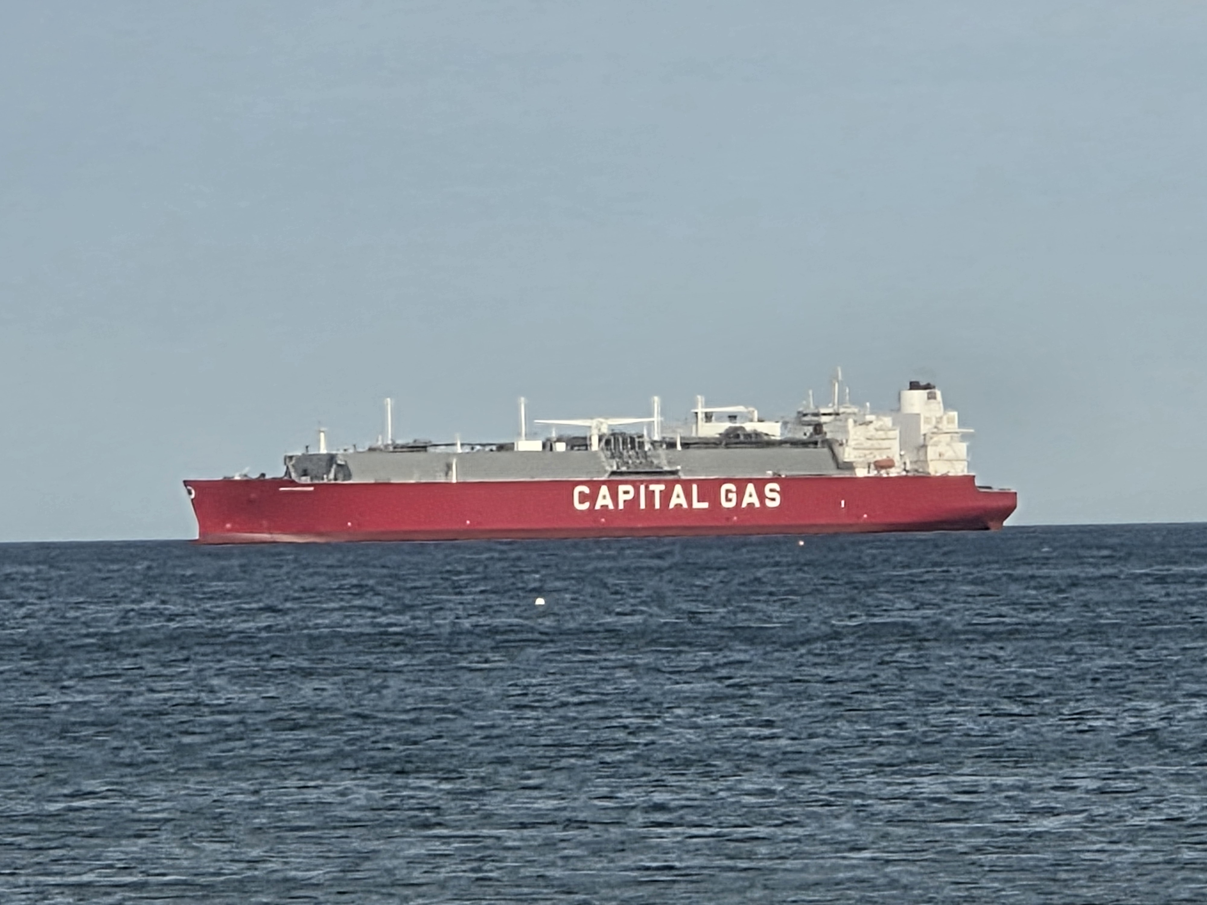 A liquefied natural gas carrier under way at sea