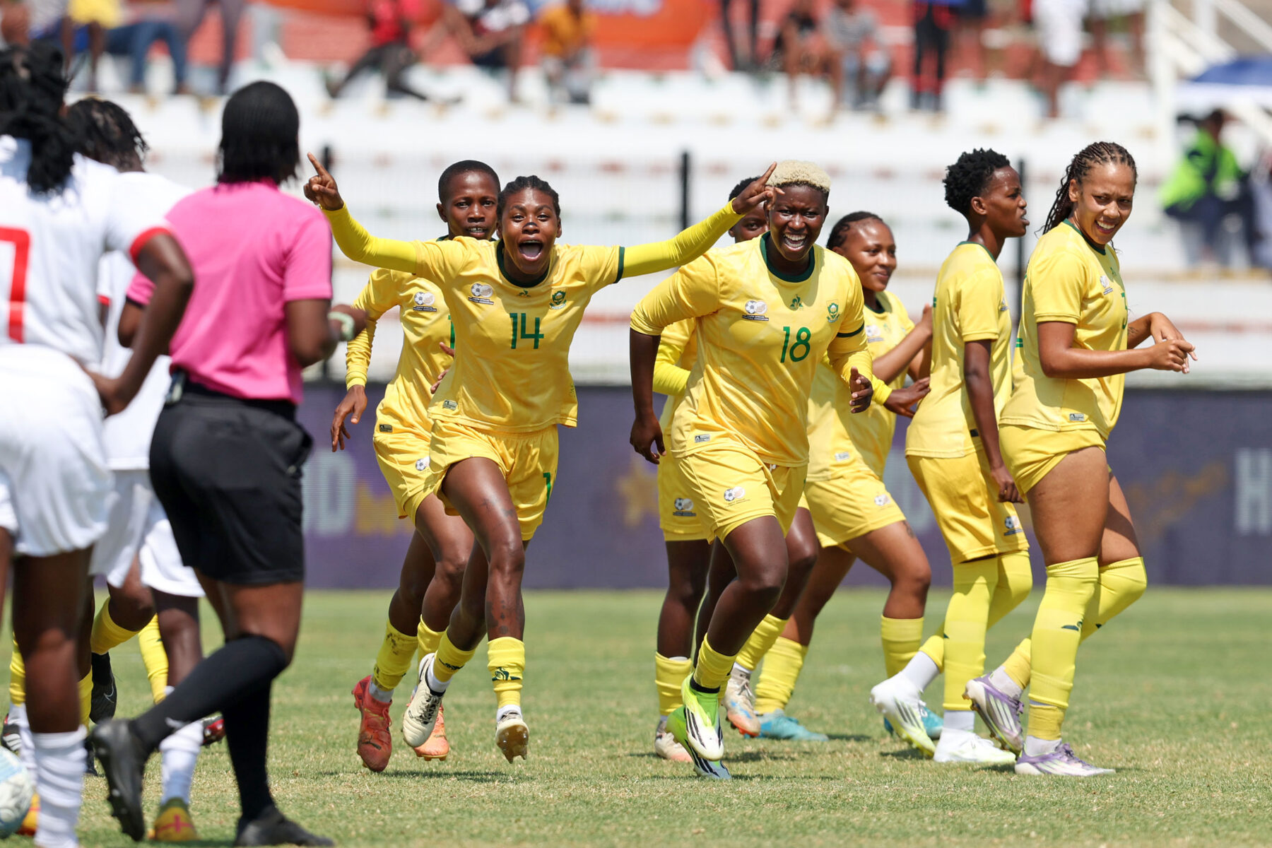 WAFCON 2026 -- South Africa women's national football team celebrating a goal