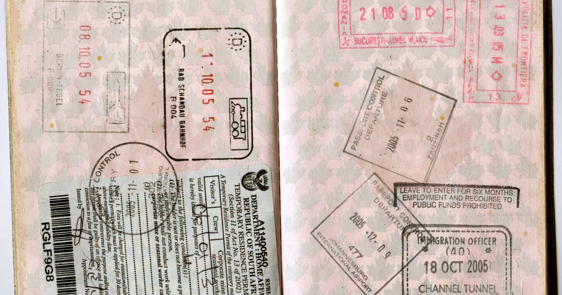 passport pages stamps