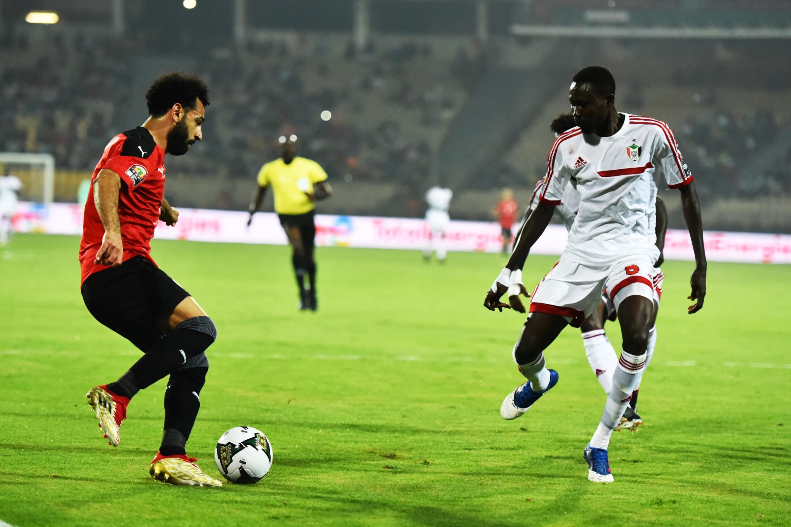 World Cup 2026 Egypt striker Mohamed Salah on the ball in the red home shirt