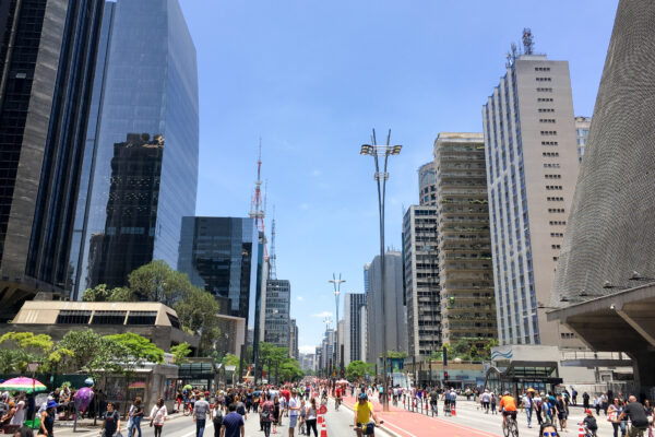Crowds on Avenida Paulista in Sao Paulo on a car-free Sunday