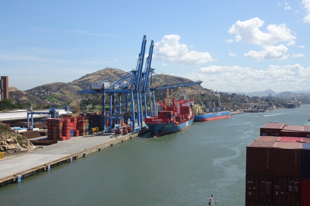 Cargo ships and containers at a port