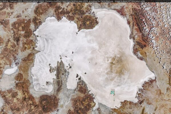 A vast salt flat in Bolivia's lithium triangle, representing Latin America's central role in the global energy transition and the new scramble for critical minerals.