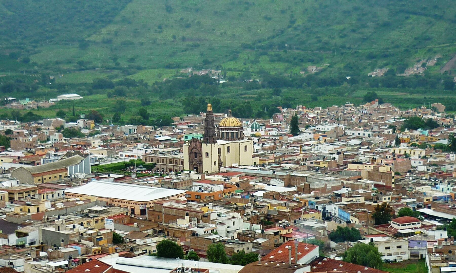 Panoramic view of Atotonilco el Alto in Jalisco with its church dome