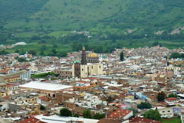 Panoramic view of Atotonilco el Alto in Jalisco with its church dome