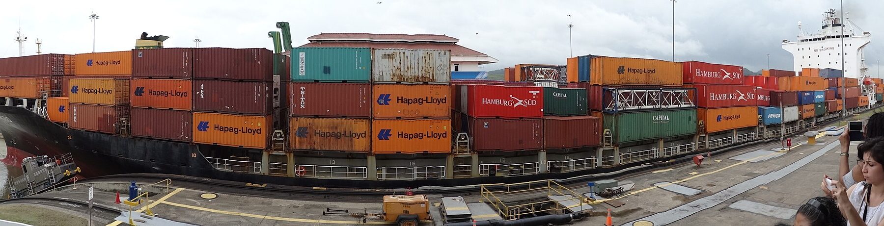 Container ship transiting the Panama Canal, Panama Japan maritime cooperation