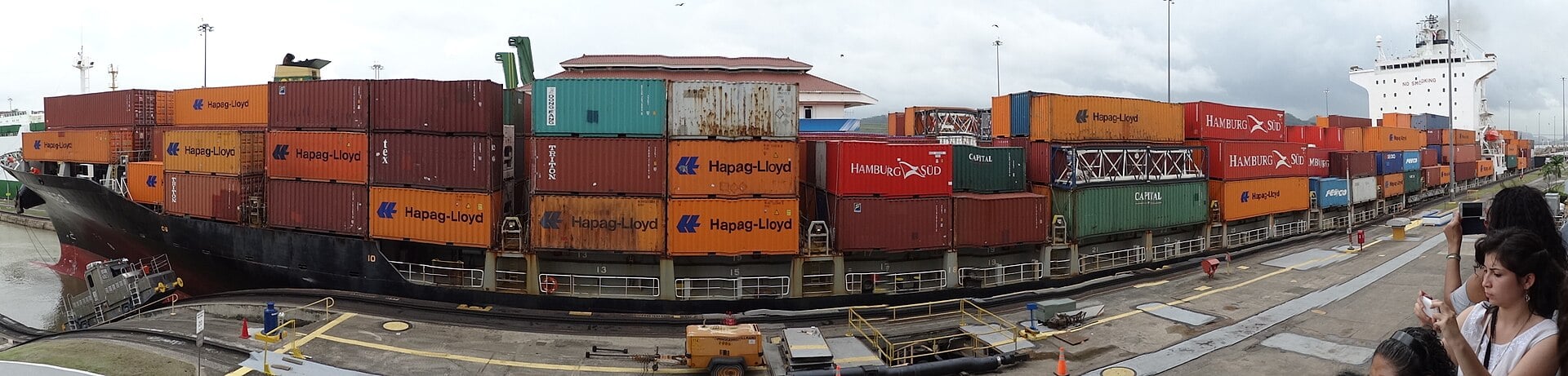 Container ship transiting the Panama Canal, Panama Japan maritime cooperation
