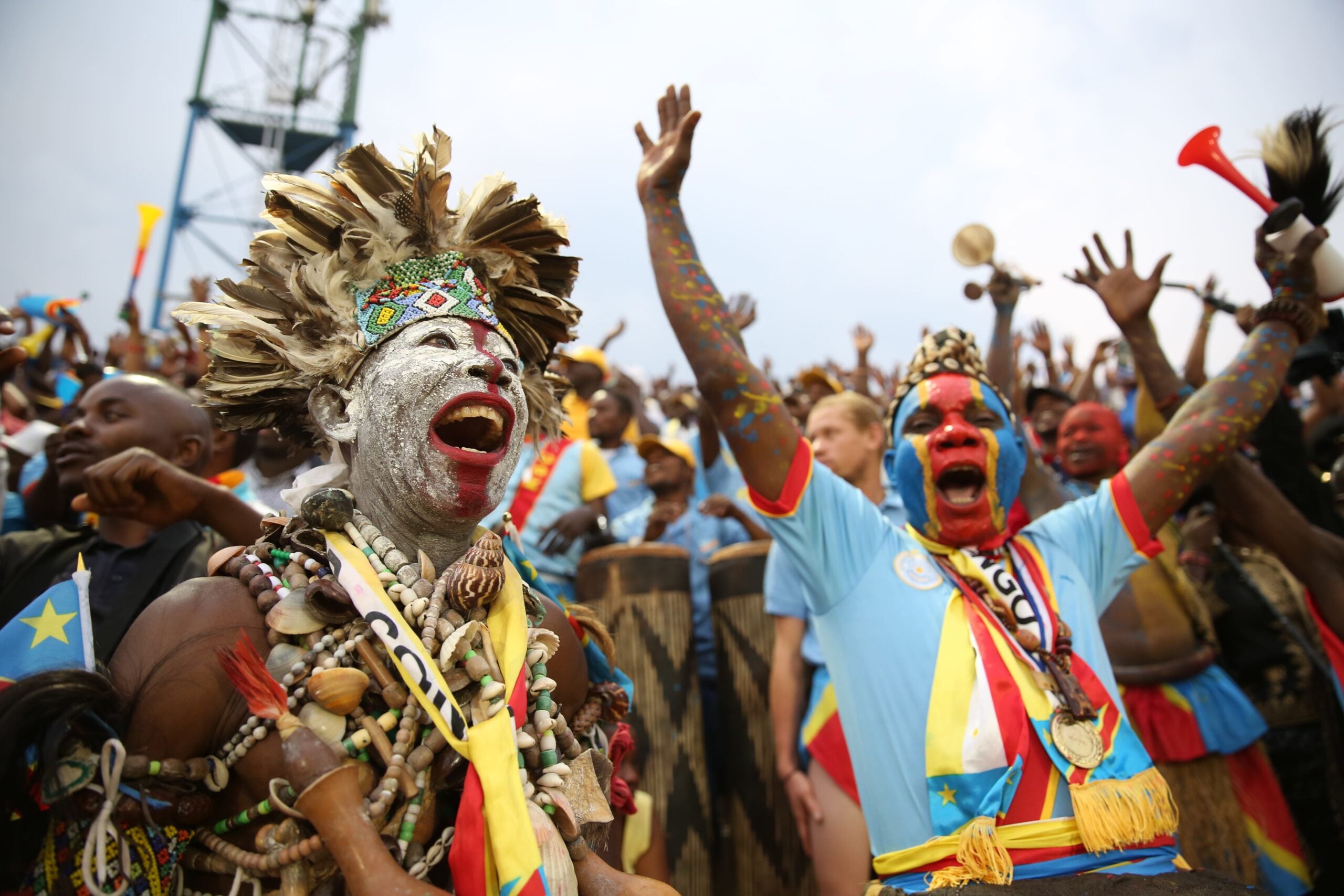 Democratic Republic of Congo football supporters celebrate.