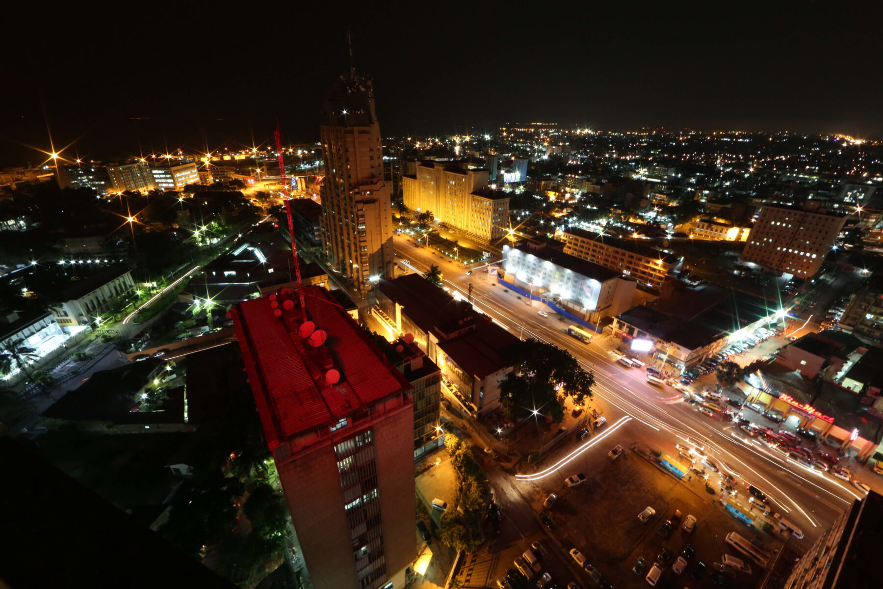 Rawbank probe - Kinshasa business district at night, DR Congo