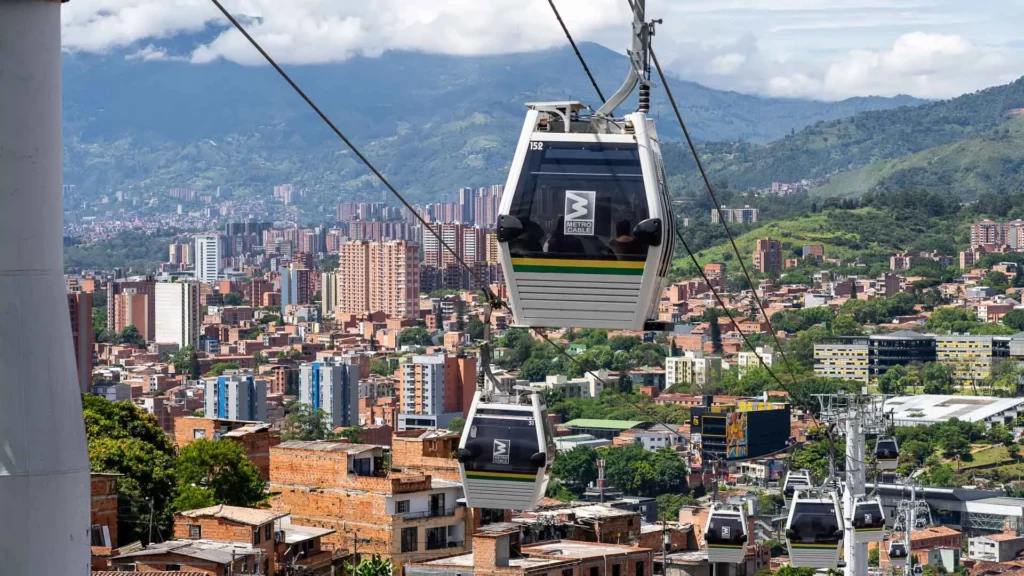 An urban aerial cable car in Colombia