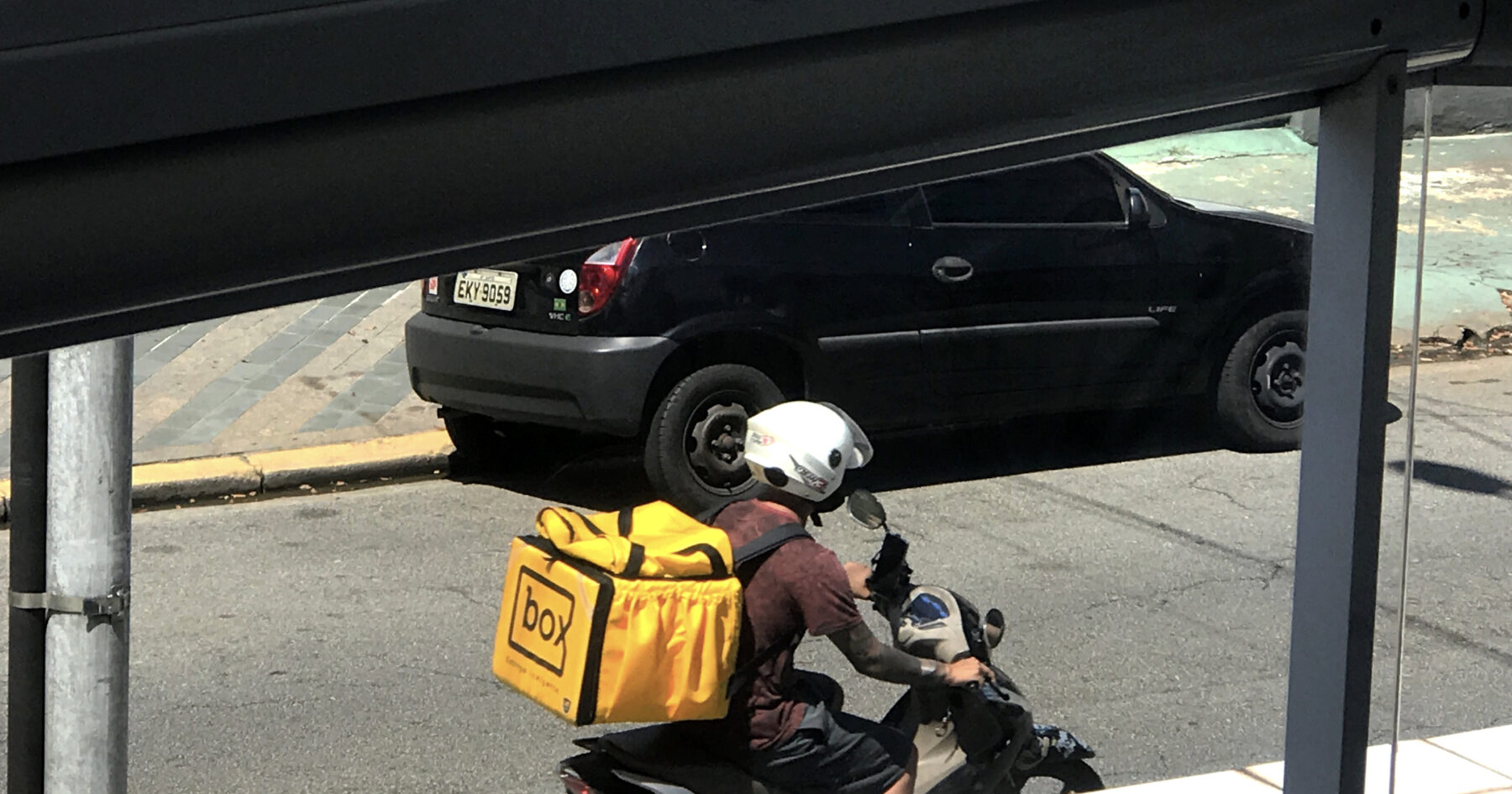 A motorcycle delivery rider in Sao Paulo