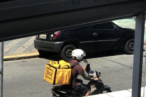 A motorcycle delivery rider in Sao Paulo