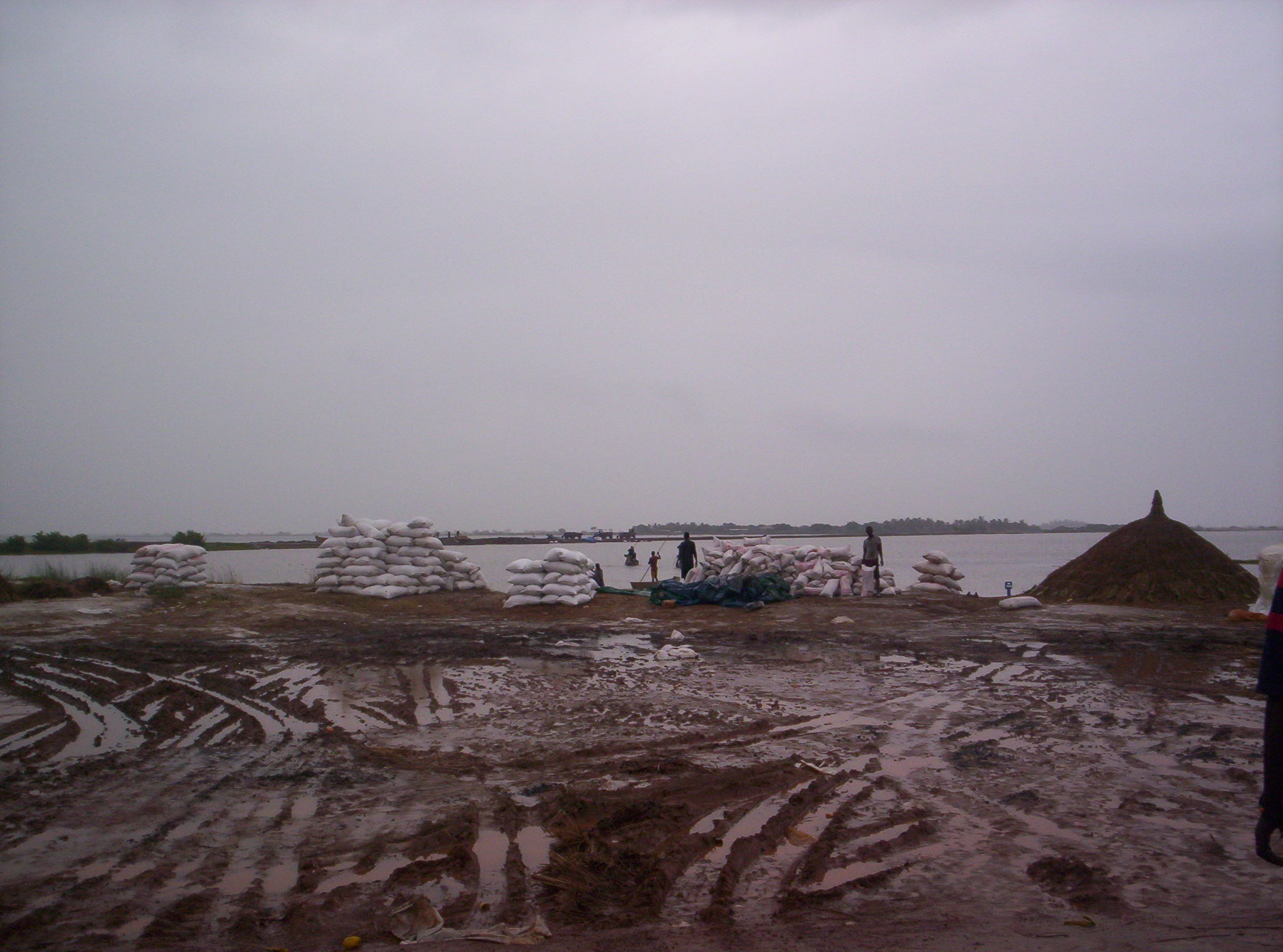 Electrochem Ghana — bags of harvested salt at the Ada lagoon