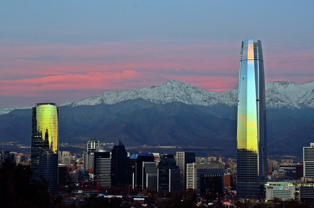 Santiago skyline with mountains at sunset