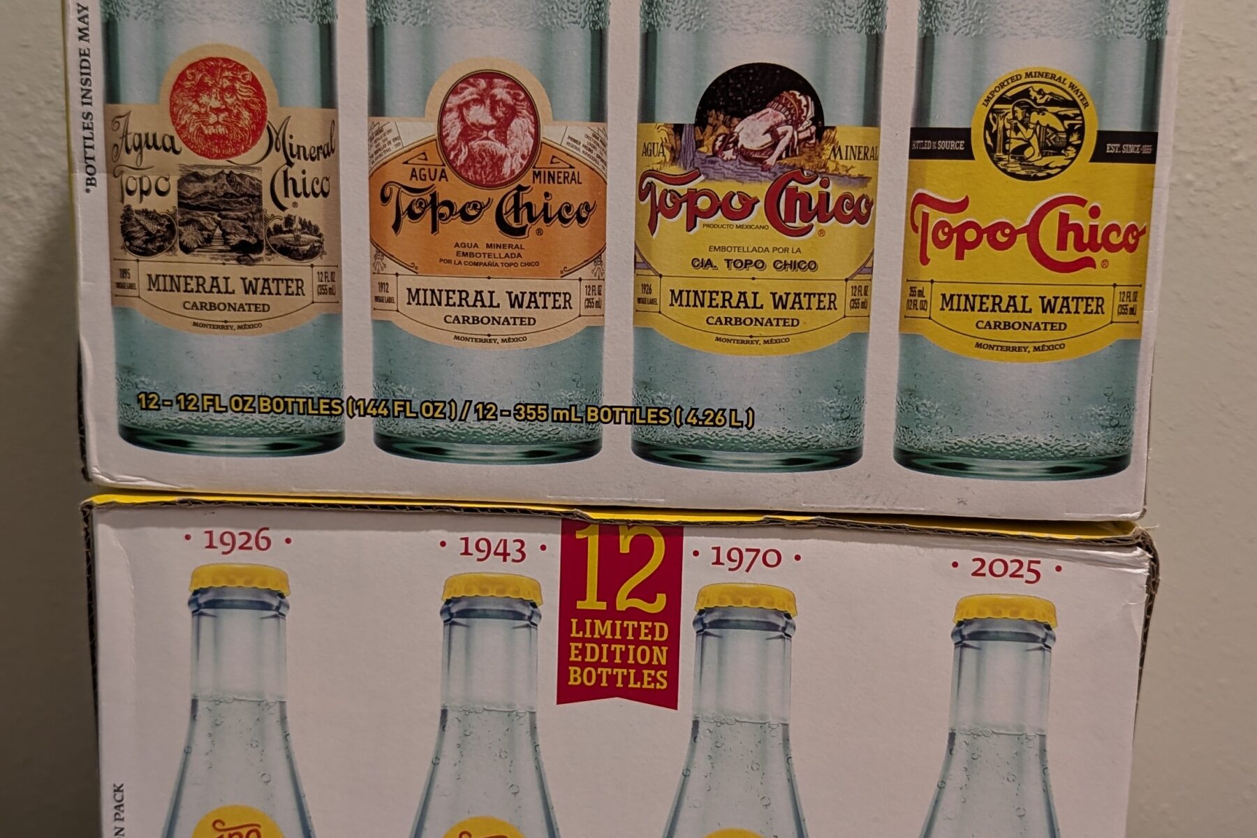 Topo Chico mineral water bottles