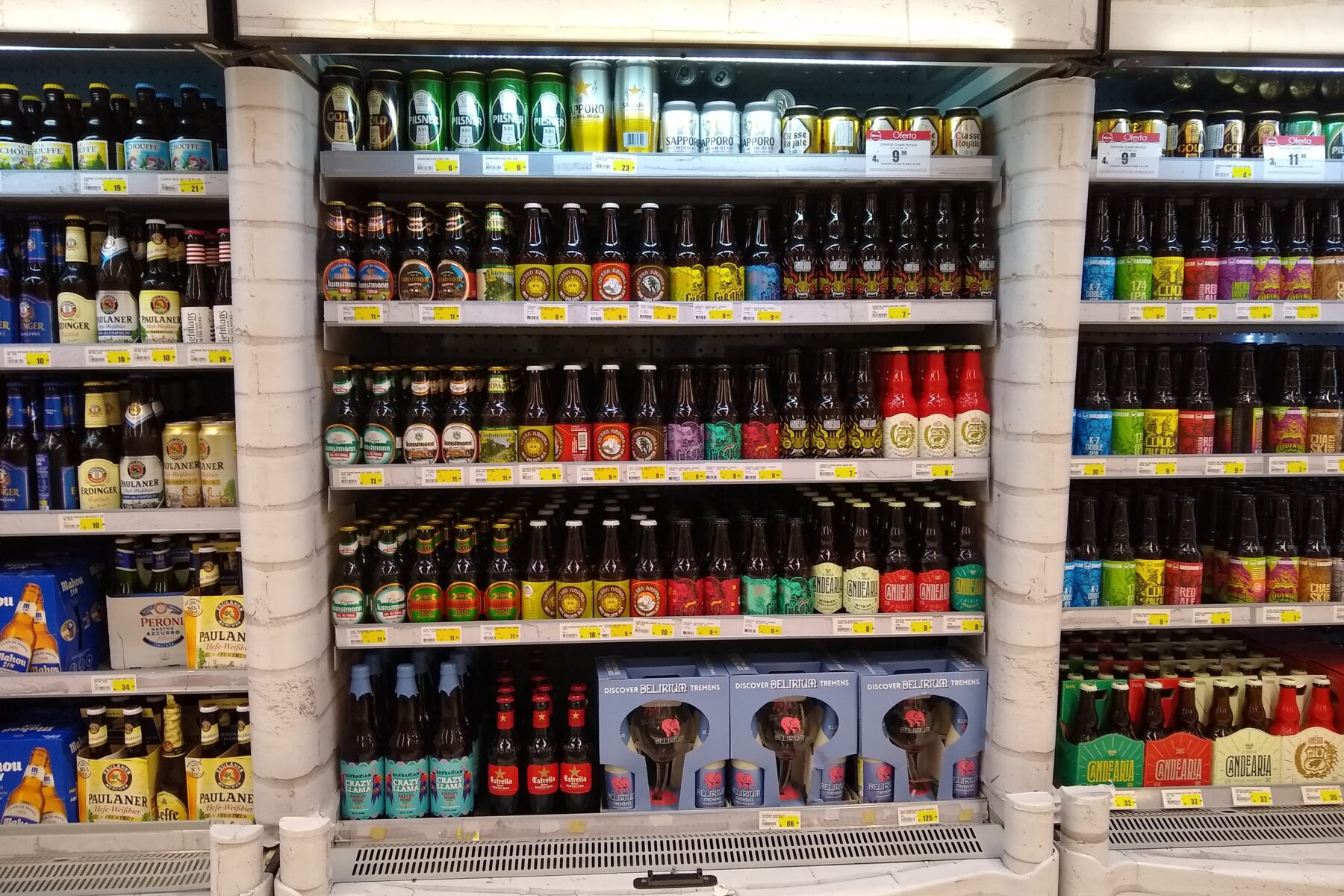 Beer shelves at a Wong supermarket in Lima, Peru