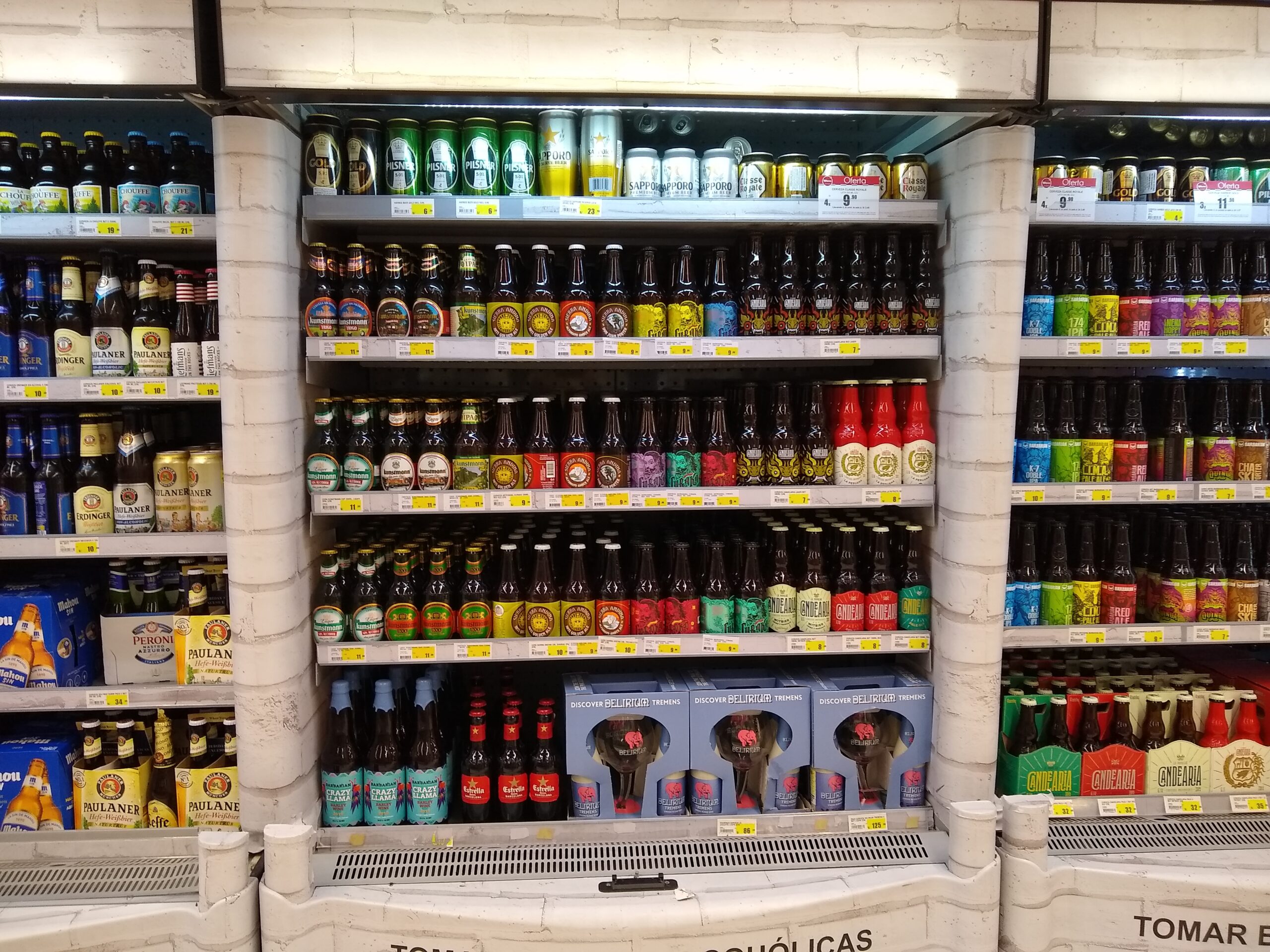 Beer shelves at a Wong supermarket in Lima, Peru