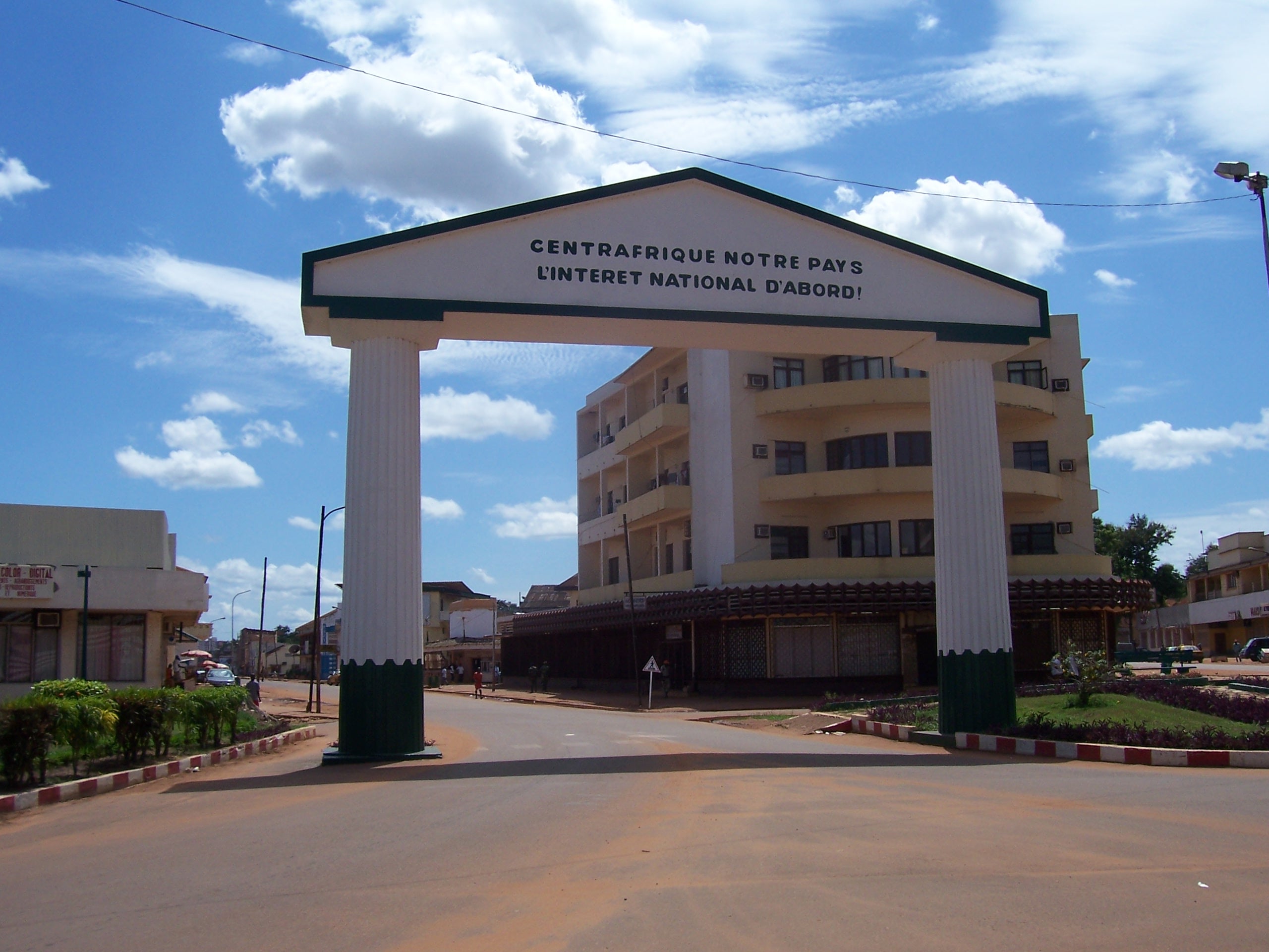 Central African Republic — a monumental arch on a street in Bangui