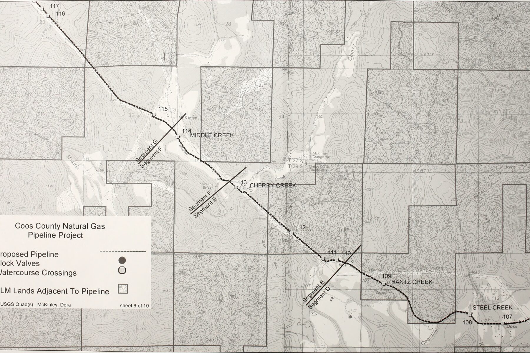 Map of proposed natural gas pipeline project