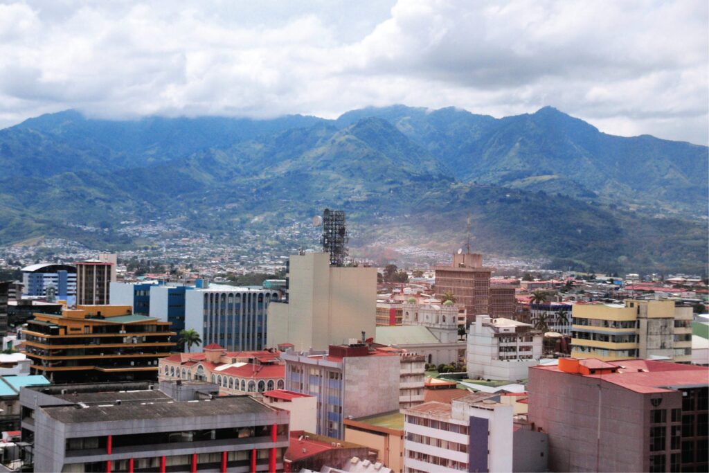 Cityscape with mountains in the background