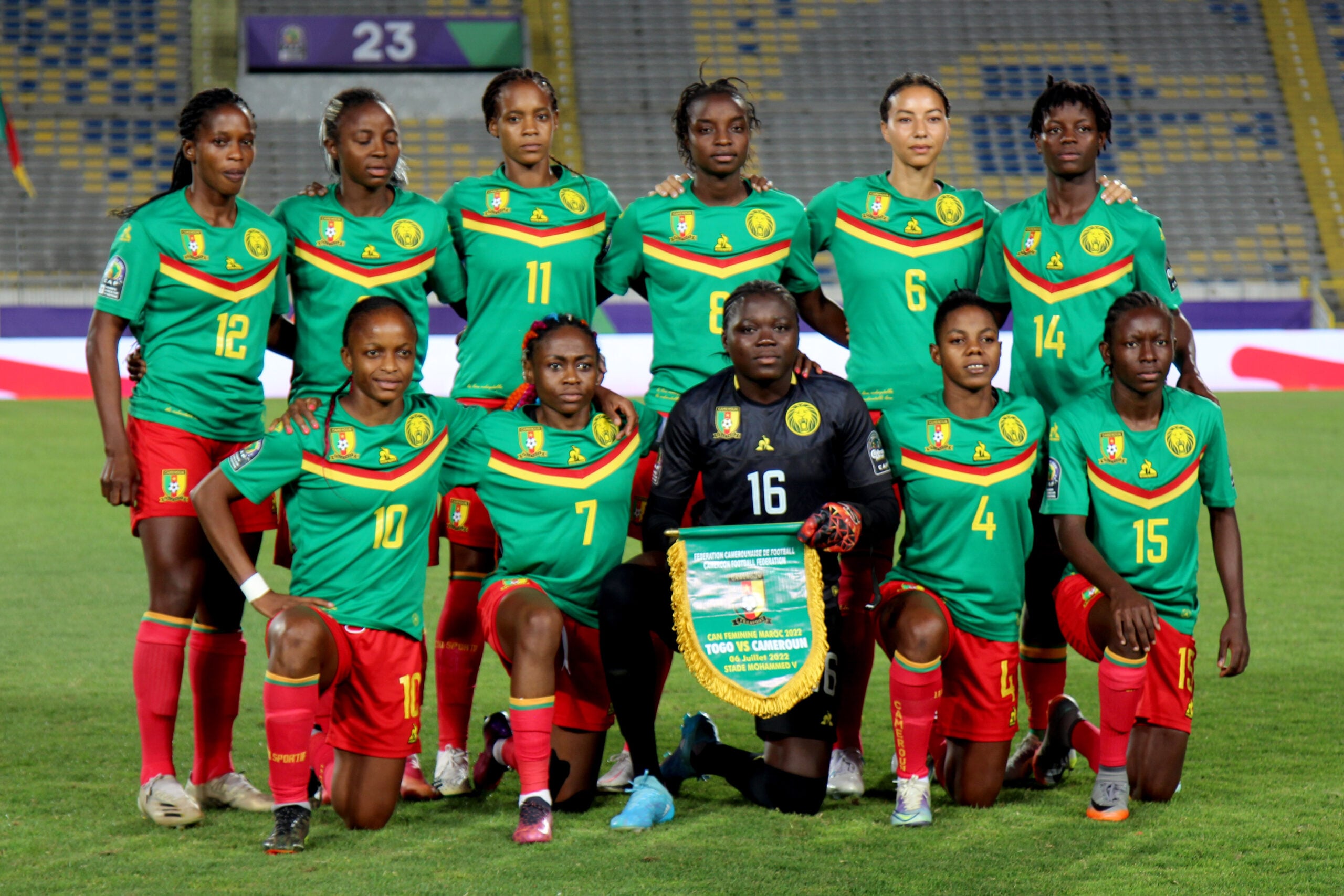 Cameroon WAFCON title — the Cameroon women's national football team line up before a match in Morocco