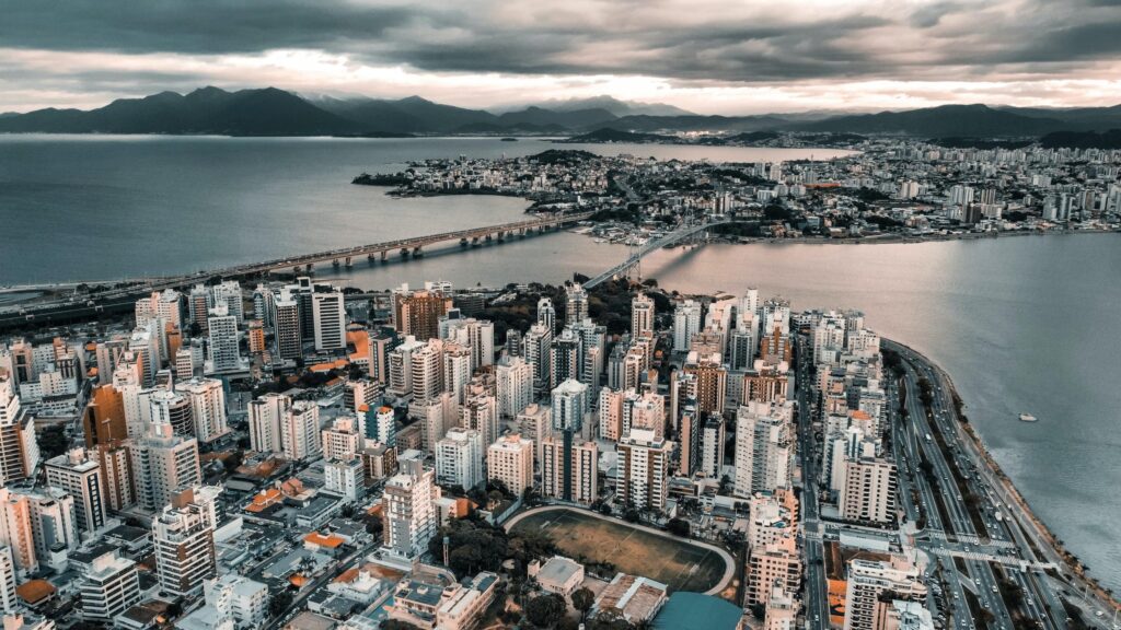 Aerial view of Florianópolis, the island capital of Santa Catarina, ranked Brazil’s best expat base for 2026