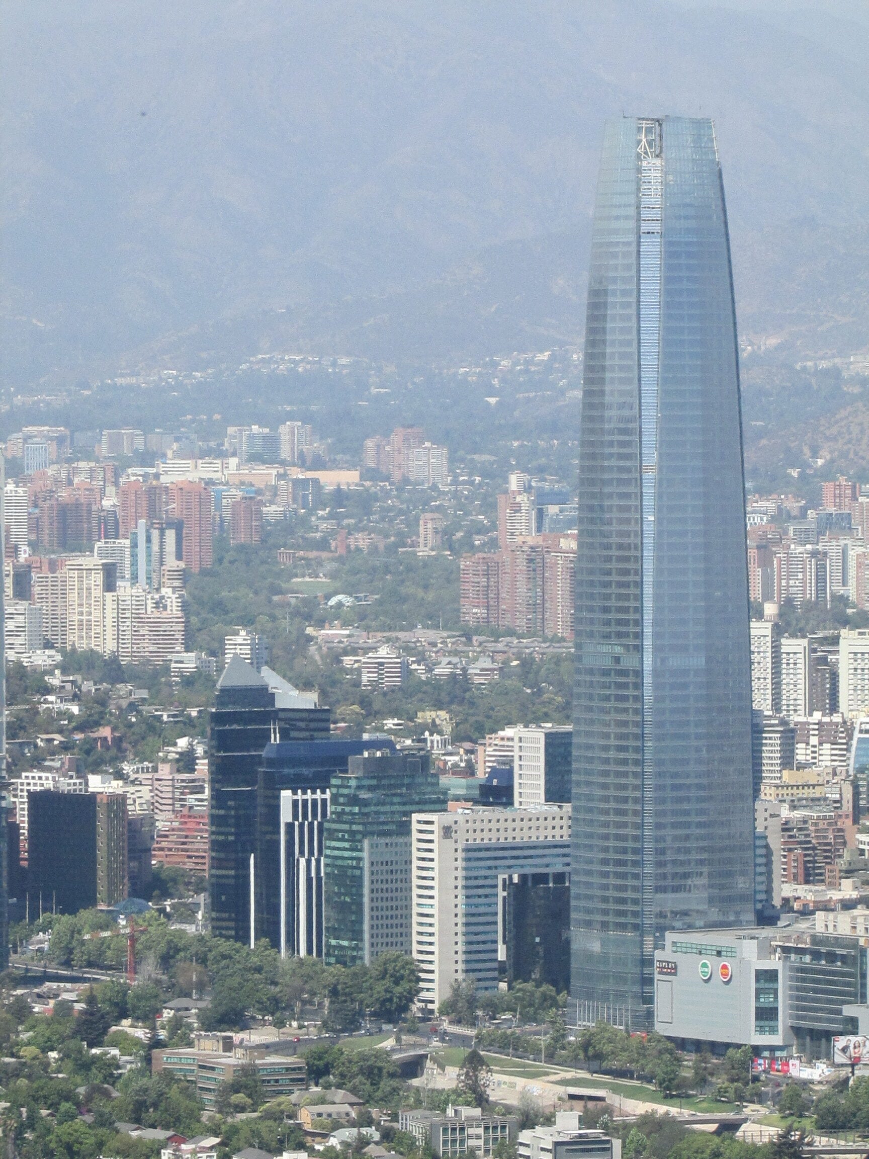 Santiago skyline with the Gran Torre and the Andes behind