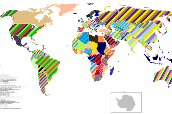A world map with countries colored by data