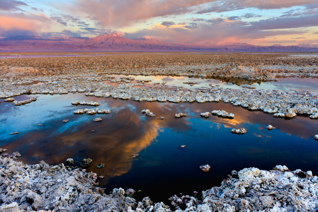 Lithium brine evaporation ponds at the Salar de Atacama, where lithium payments to Corfo surged in 2026