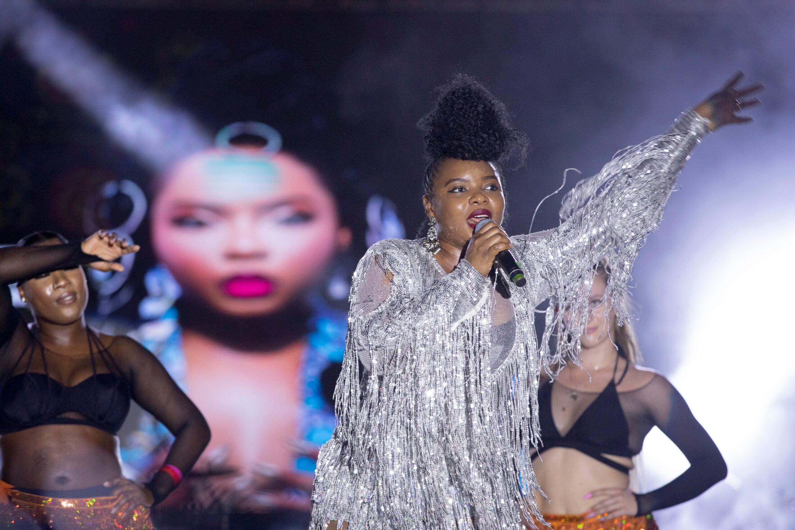 African music royalties &mdash; Nigerian star Yemi Alade performing live at the FEMUA festival