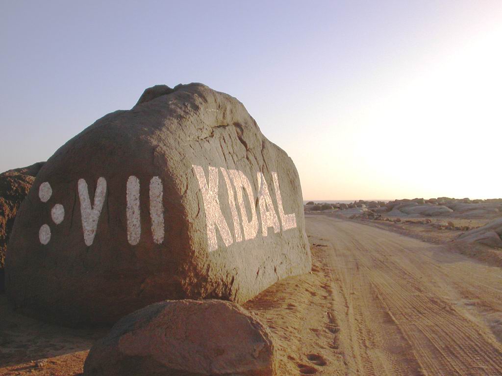 Mali prisoner swap — a painted rock marks the entrance to Kidal, the northern city held by FLA rebels since April