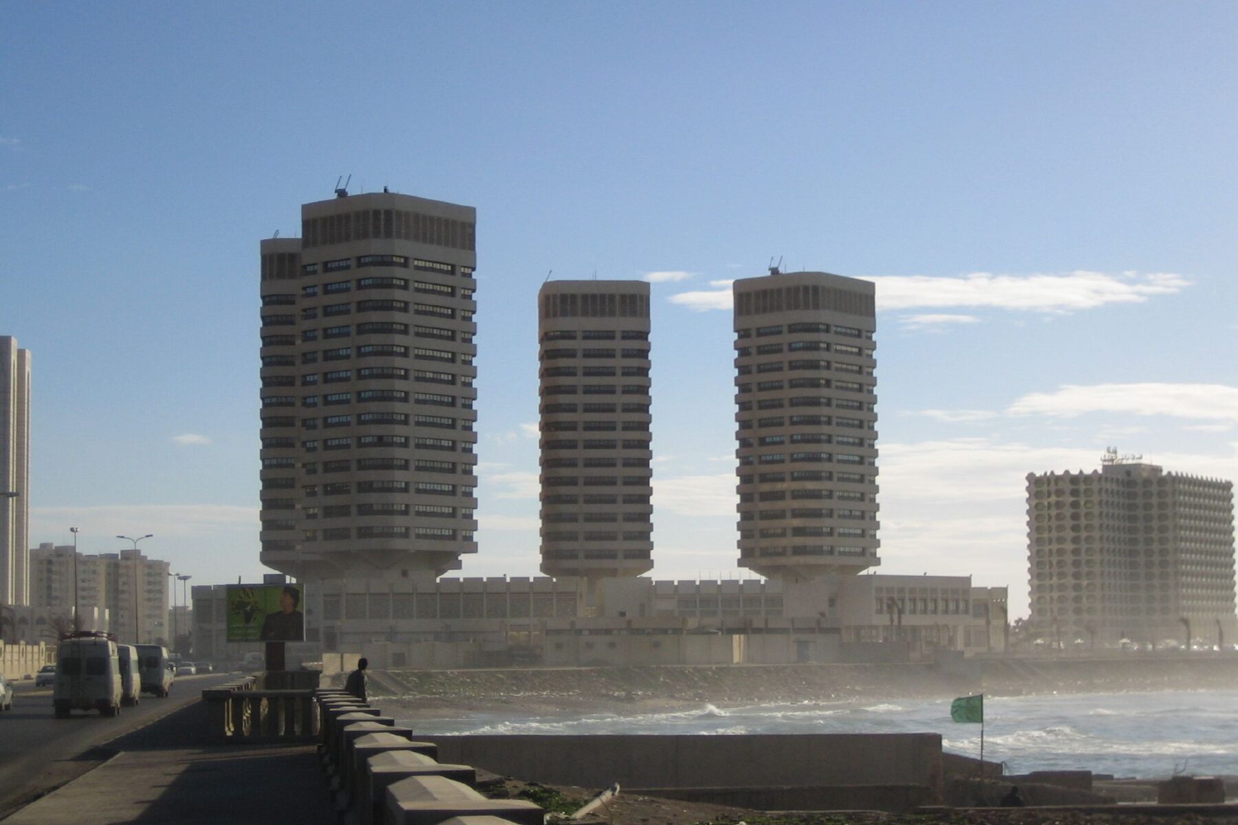 The Dath al-Imad towers on the seafront in Tripoli, Libya