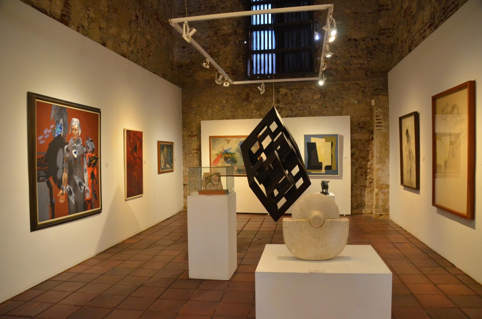 Debora Arango exhibition room at the Museo de Antioquia showing her bold paintings and watercolours on the walls