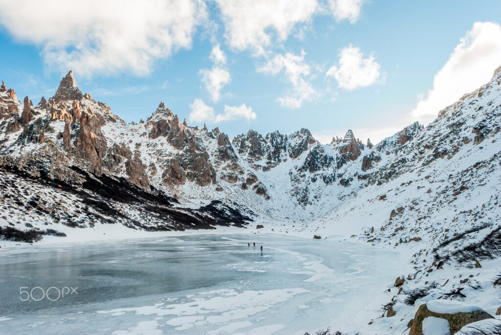 Snow-covered mountain landscape near Bariloche in Argentine Patagonia