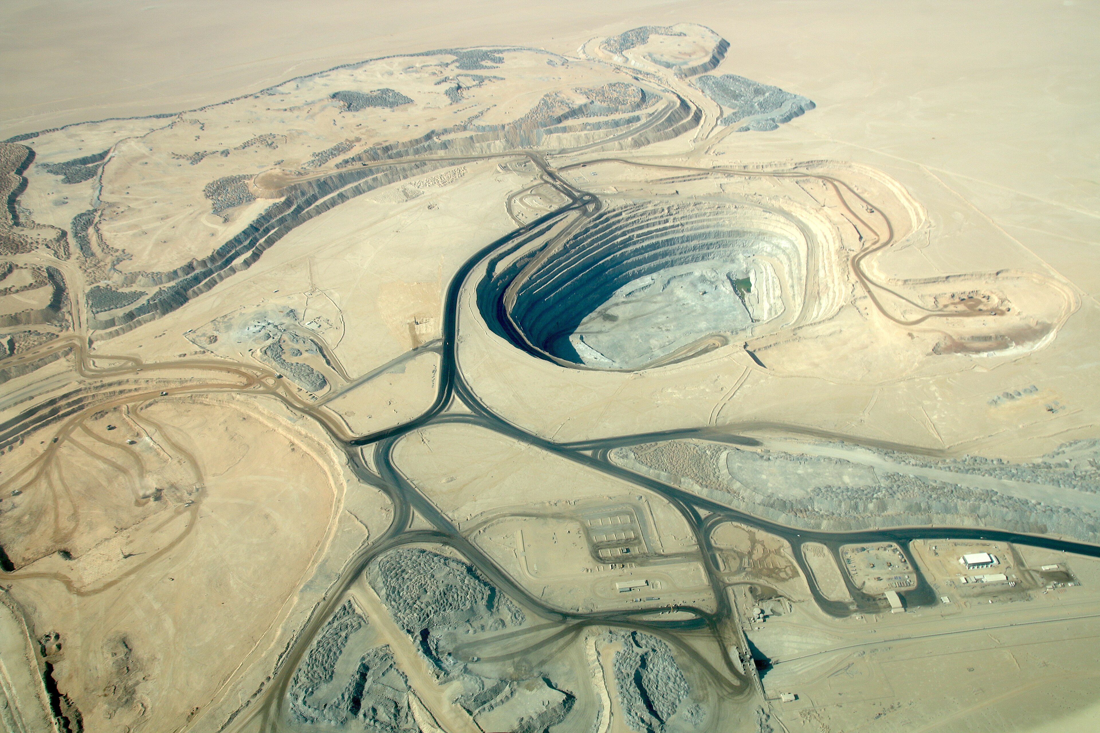 Husab uranium mine open pit in Namibia, aerial view