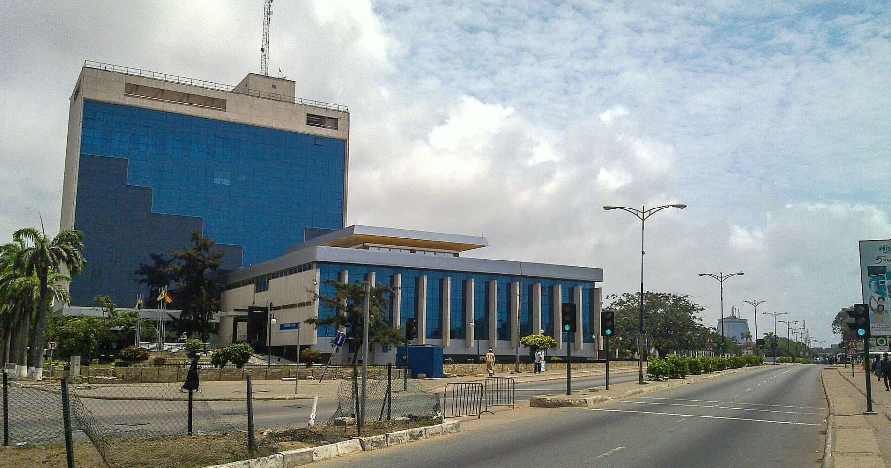 diaspora investment products - GCB Bank head office on a main road in central Accra, Ghana