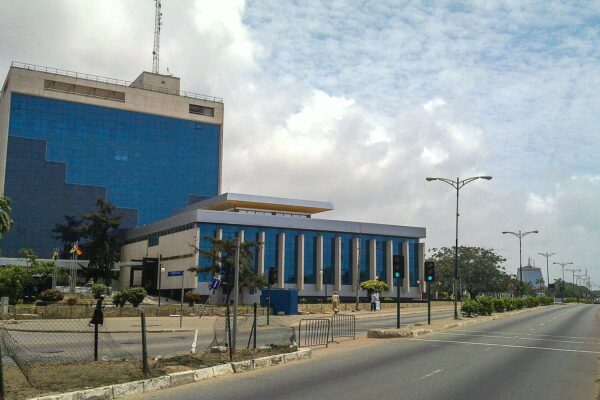 diaspora investment products - GCB Bank head office on a main road in central Accra, Ghana
