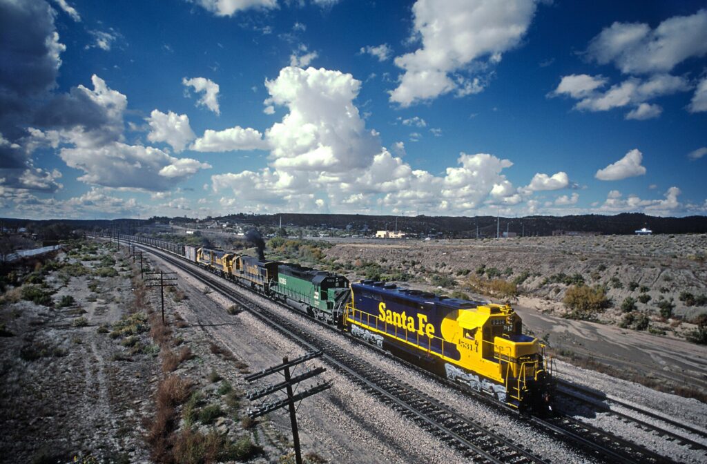 Freight train on a railway line crossing northern Mexico