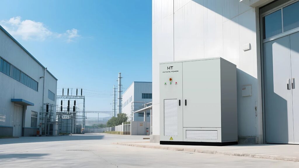 Grid-scale battery energy storage containers at a solar power site