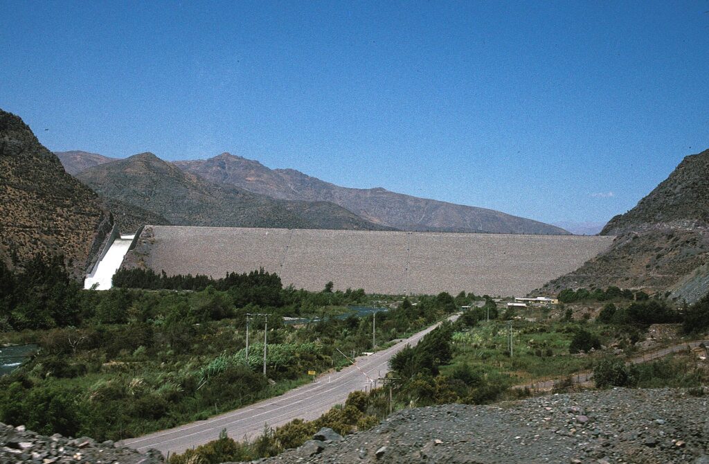 A water reservoir behind a dam in Chile