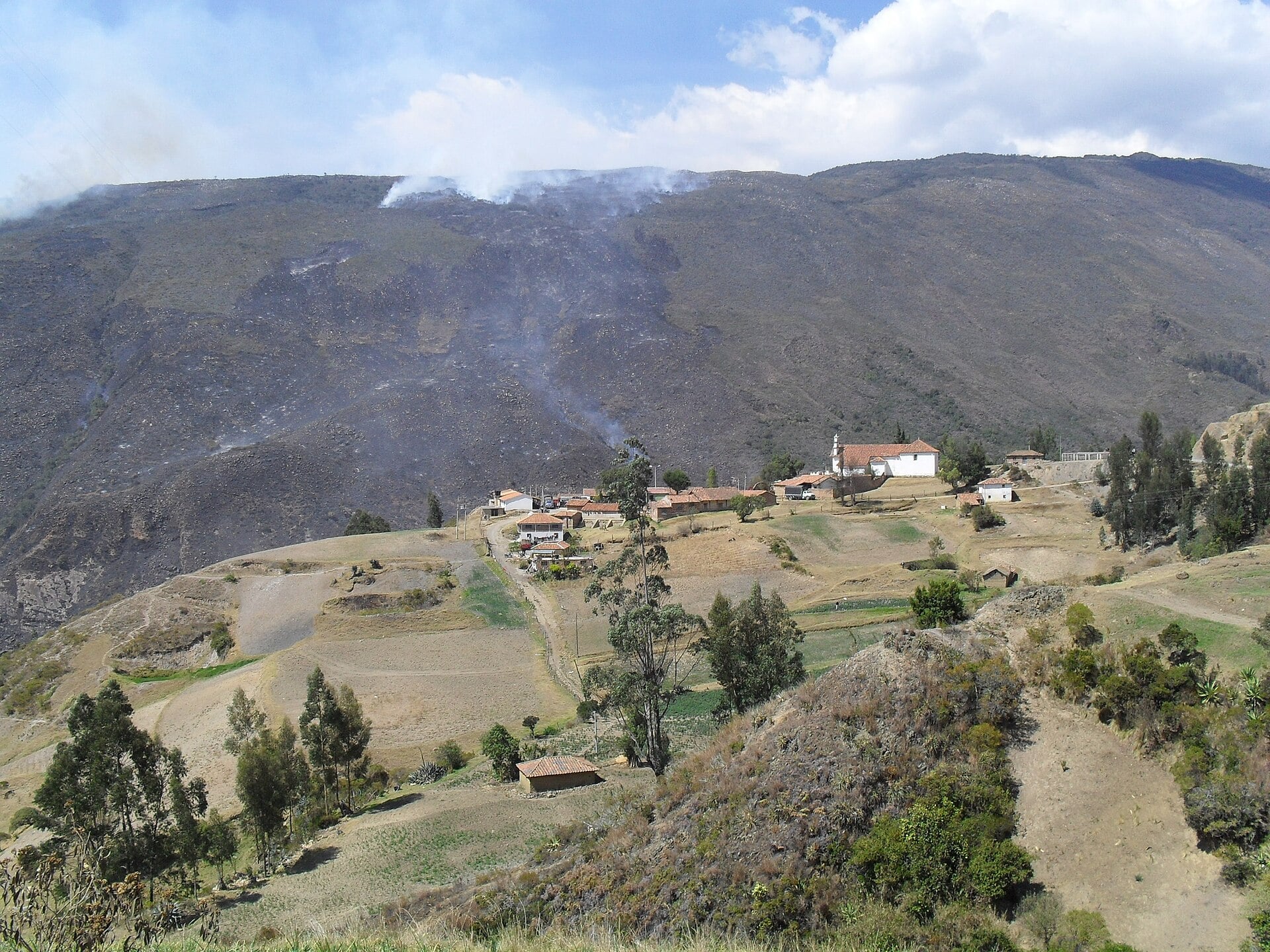 A mountainside blackened by a wildfire in Colombia’s Andes