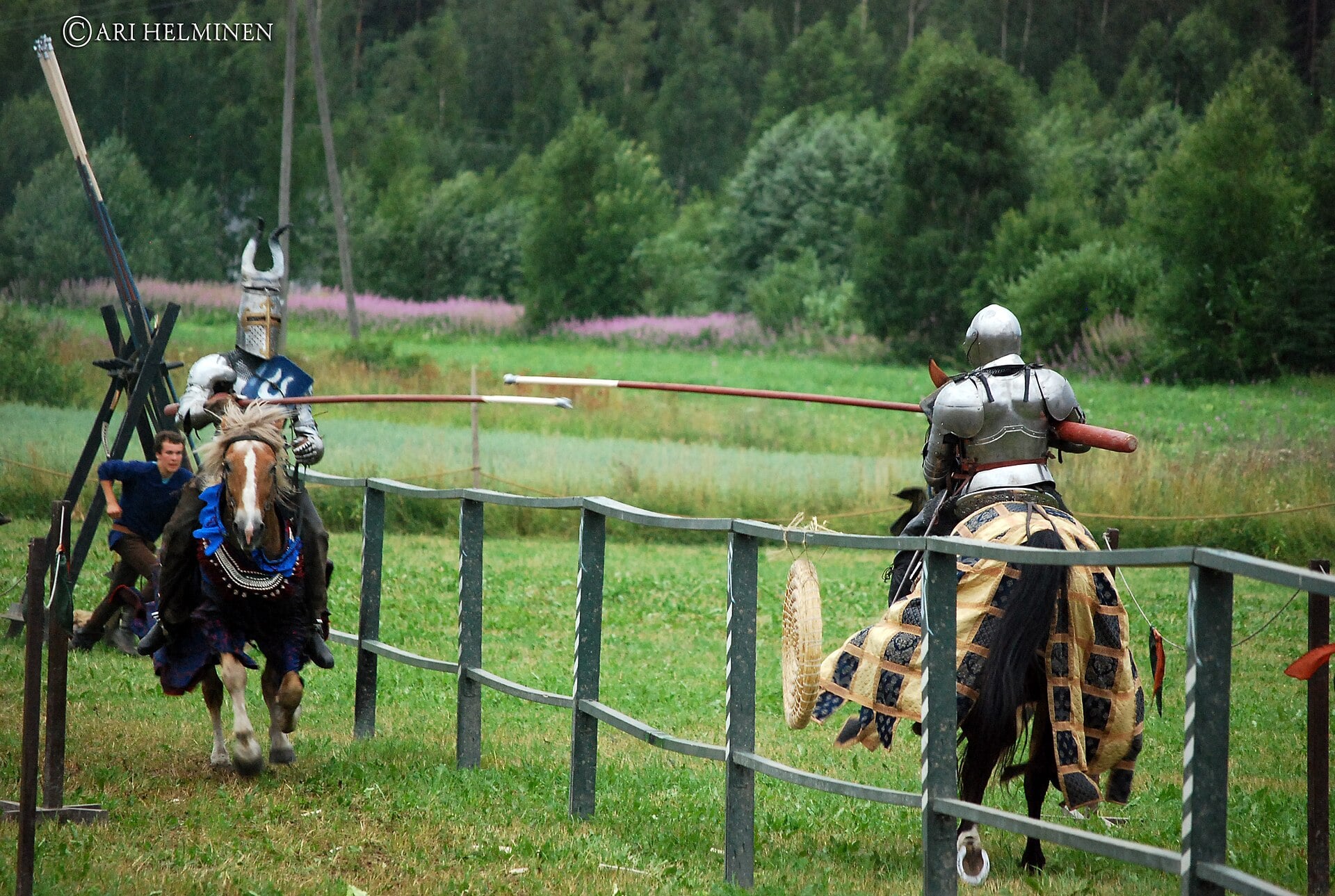 A medieval-style joust, part of the spectacle at Mexico City's Expo Festival Medieval
