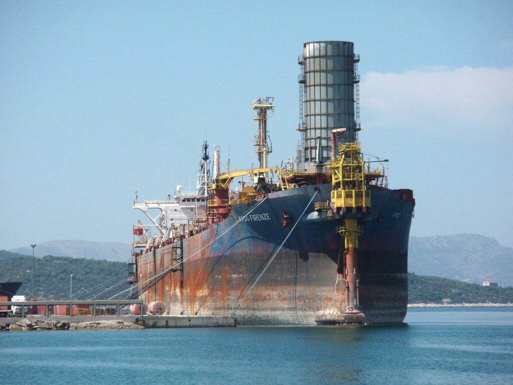 A floating production, storage and offloading (FPSO) vessel at sea
