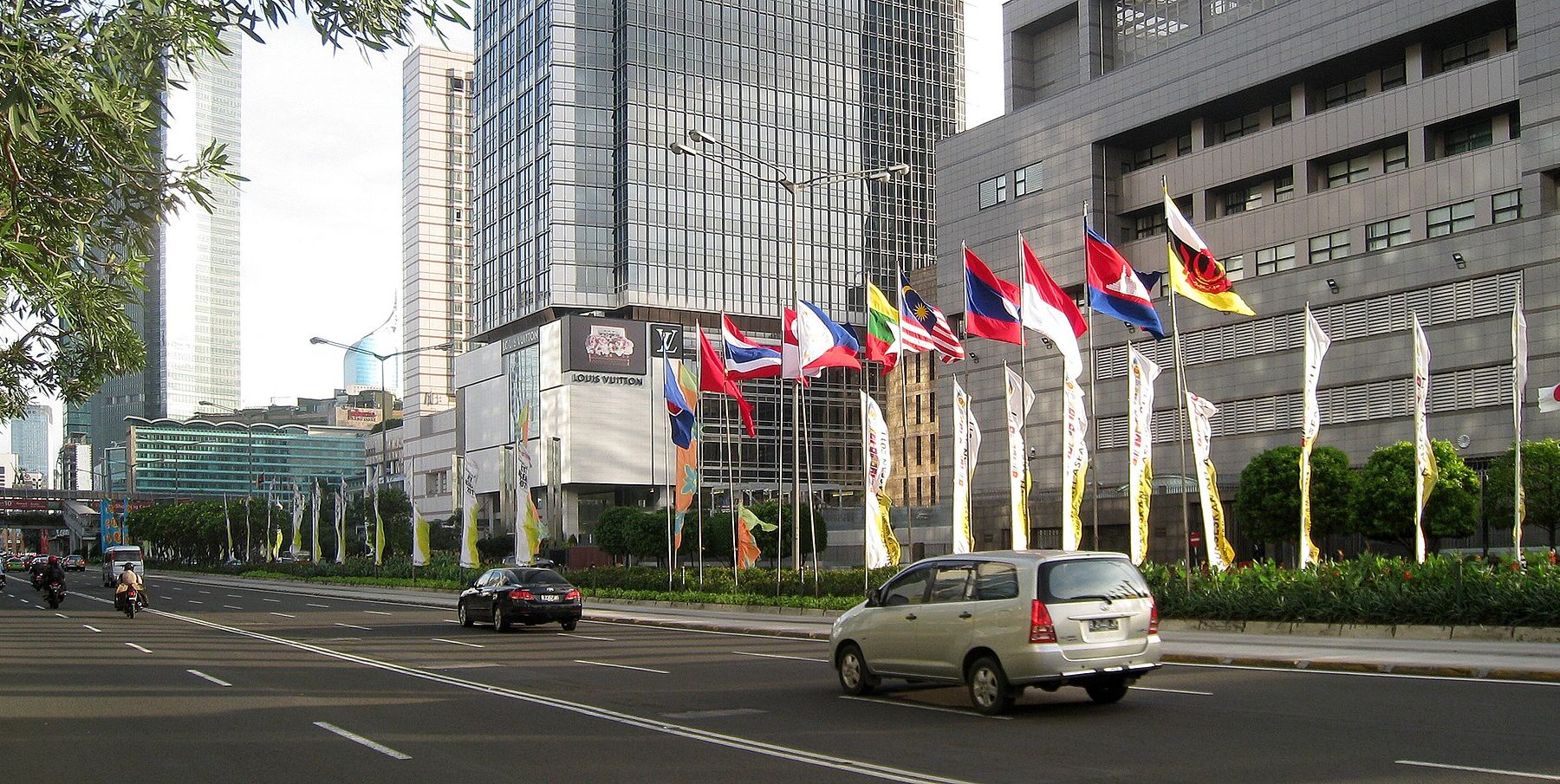Flags of the ASEAN member states outside the secretariat in Jakarta
